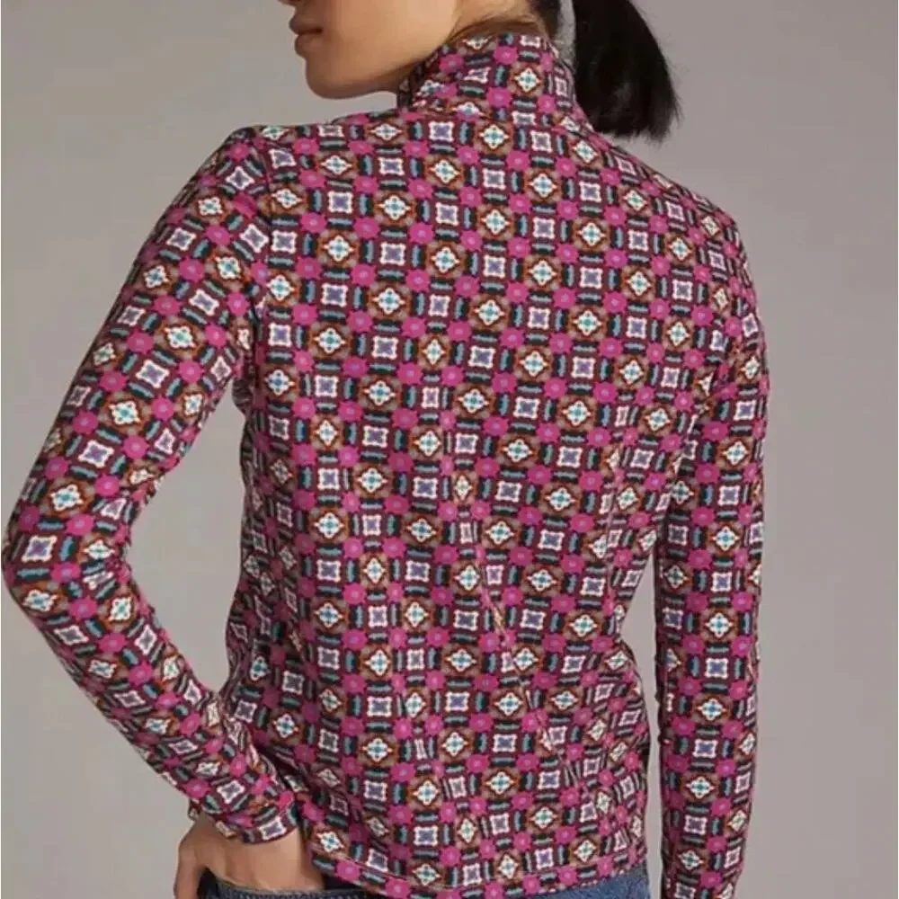 Maeve by Anthropologie Button Shoulder Turtleneck Blouse Top Long Sleeve Shirt - Picture 2 of 10